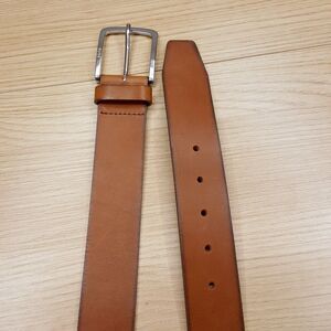 HUGO BOSS Belt Mens Size 42 Cognac Brown Genuine Leather Silver Buckle JOR